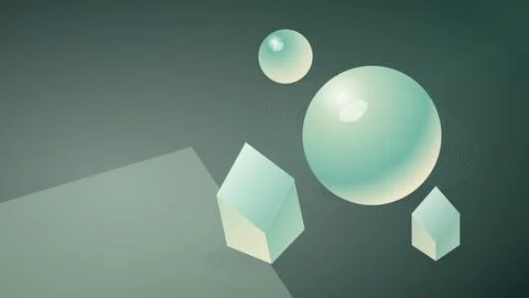 Transparent geometric shapes composition with cubes and spheres on gradient.. Stock Illustration
