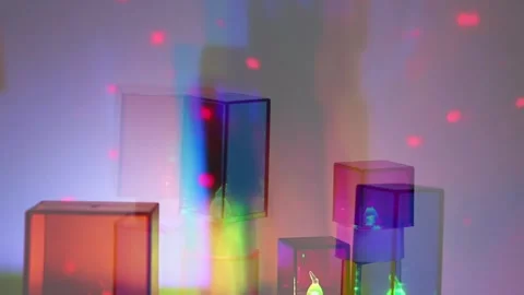 Transparent Geometry: Light, Blocks and Flowers Bending in Motion Stock Footage 302410408