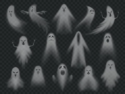 Transparent ghost. Horror spooky ghosts, halloween night ghostly ghoul. Sca.. Stock Illustration