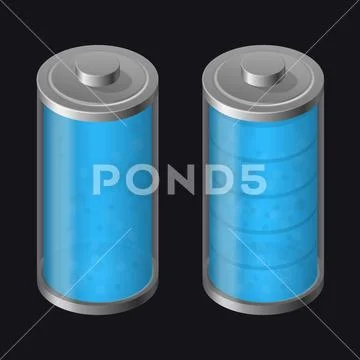 Transparent Glass Battery. Full Charging. Blue Color Stock Illustration