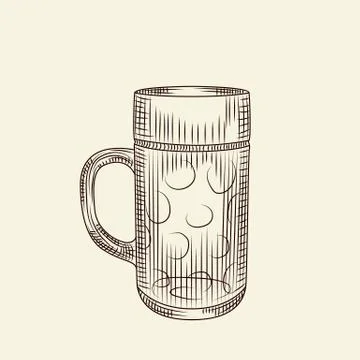 Transparent glass of beer isolated vector vintage illustration. Stock Illustration