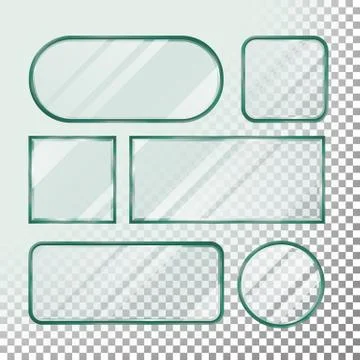 Transparent Glass Button Vector. Set Square, Round, Rectangular Shape. Realistic イラスト素材