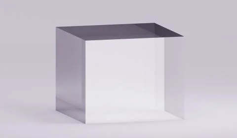 Transparent glass cube on gray background Stock Illustration