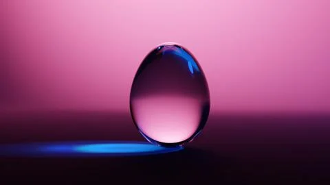 Transparent glass egg shape over a purple and pink futuristic background Stock Photos