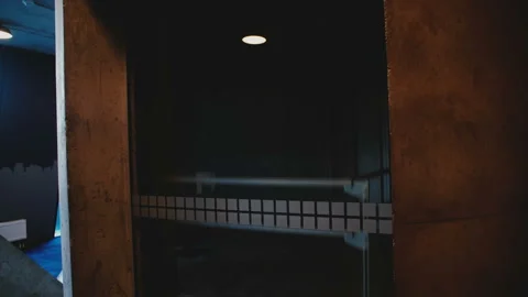 Transparent glass elevator door opens, Caucasian young man walks in and rides 스톡 동영상 94432043