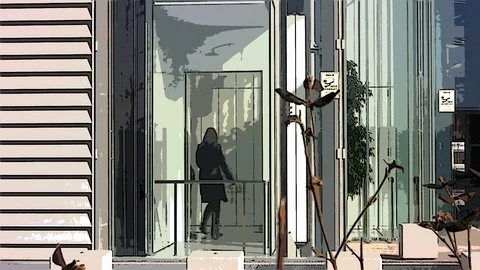 Transparent glass elevator of a skyscraper with two colleagues inside Stock Footage 105012033
