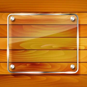 Transparent glass frame on wooden background Stock Illustration