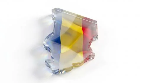 Transparent glass map of chad with a subtle national flag reflected inside it Stock Illustration