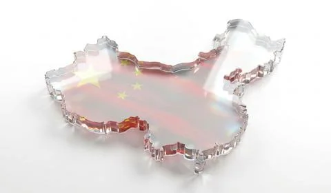Transparent glass map of china with a subtle national flag reflected inside i Stock Illustration