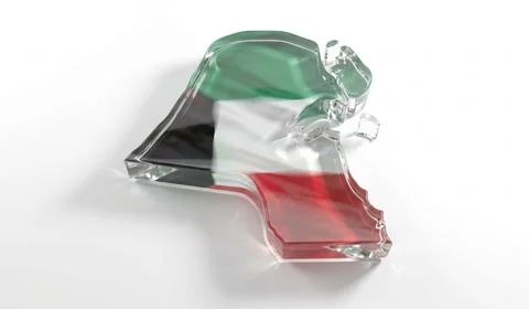 Transparent glass map of Kuwait featuring national flag colors on white sur.. Stock Illustration
