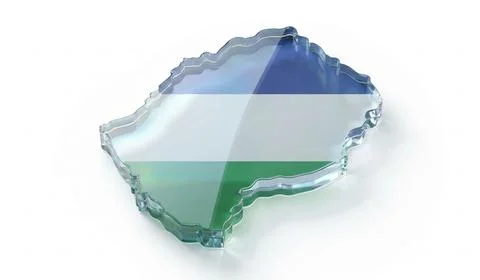 Transparent glass map of Lesotho with horizontal blue white and green stripes Stock Illustration