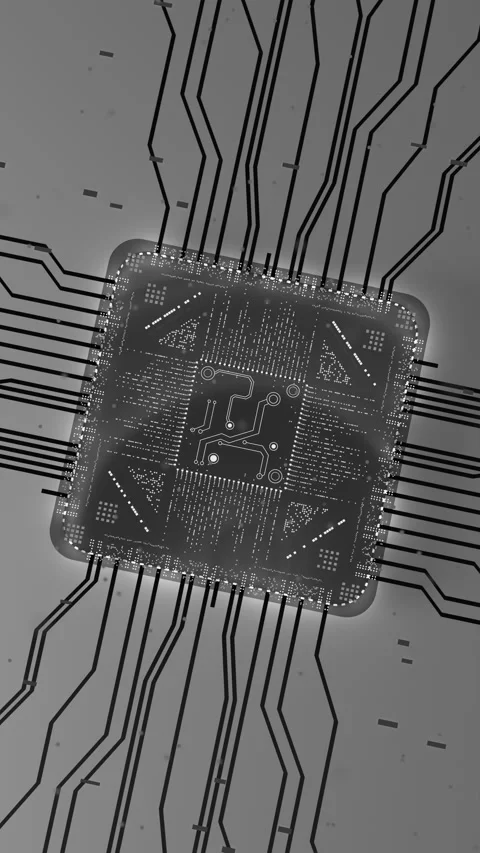Transparent glass microchip with advanced digital circuits Stock Footage 338985890