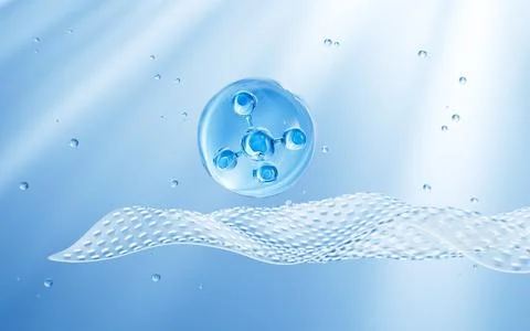 Transparent glass molecule and bubbles flying on the breathable mat, 3d ren.. Stock Photos