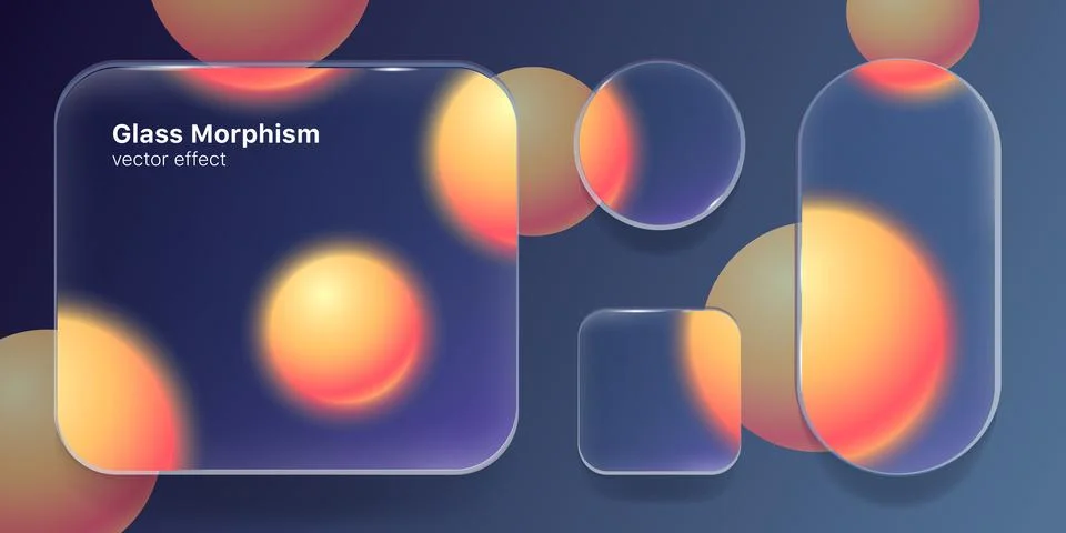 Transparent glass morphism UI elements set Stock Illustration