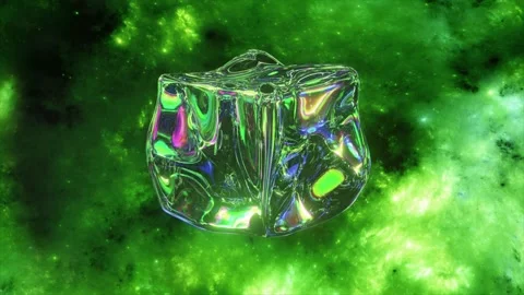 Transparent glass or ice cube with green, blue and purple light effects floating Stock Footage 296550205