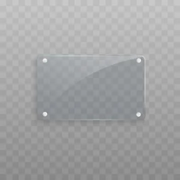 Transparent glass plate with rounded rectangle shape and silver screws Stock Illustration