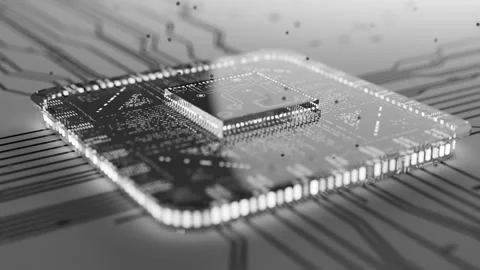 Transparent glass processor on modern electronic circuit board Stock Footage 341883470