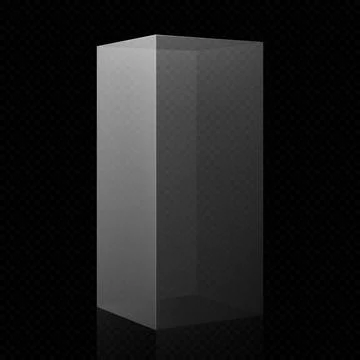 A transparent glass rectangular display podium on a black isolated background. Stock Illustration