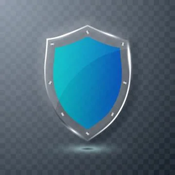 Transparent glass shield on transparent background. Vector illustration. Stock Illustration