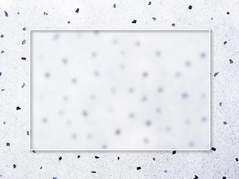 A transparent glass square border frame on white floor with many blue pieces  Stock Photos