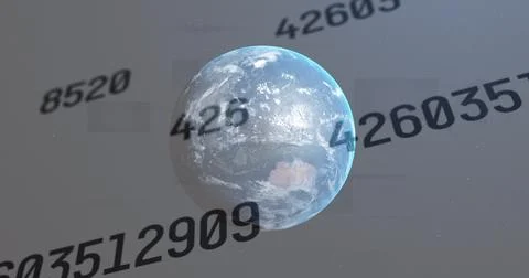 A transparent globe displaying continents, hovering above digits Ilustração Stock