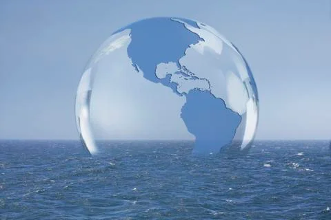 Transparent globe floating on ocean Stock Illustration