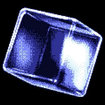 Transparent glossy crystal cube light glare pixel art, vector retro 8 bit video イラスト素材