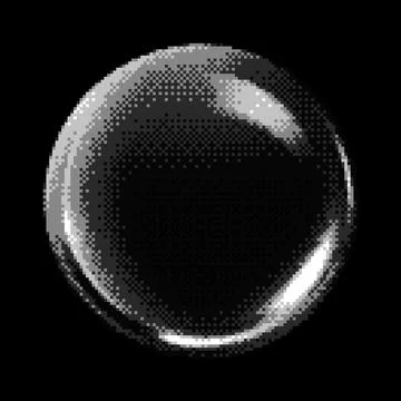 Transparent glossy crystal sphere pixel art vector icon, retro 8 bit glass glob Stock Illustration