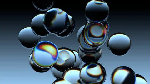 Transparent, glossy spheres, with a gradient (black to light blue) background Stock Illustration