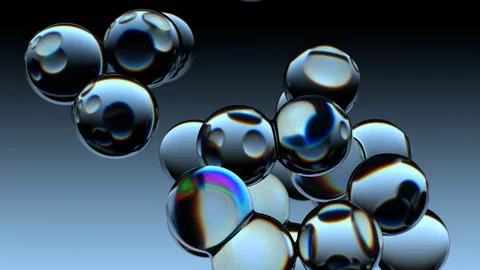 Transparent, glossy spheres, with a gradient (black to light blue) background Stock Illustration