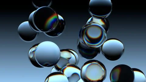 Transparent, glossy spheres, with a gradient (black to light blue) background Stock Illustration