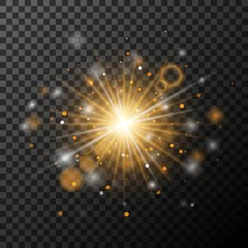 Transparent glow effect. The star burst with brilliance. Gold glitter. Vect.. Stock Illustration