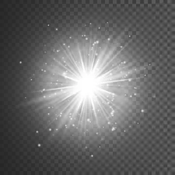 Transparent glow light effect. Star burst with sparkles. White glitter. Vecto Stock Illustration