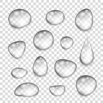 Transparent gray  drops of  water. Stock Illustration