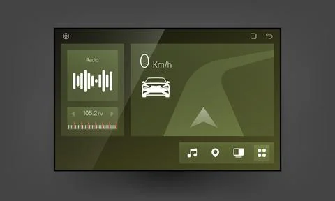 Transparent Green Car Head Unit Multi App Interface Design Stock Illustration