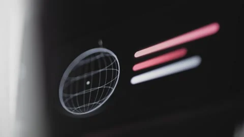 Transparent gridded globe appears beside three horizontal status bars Stock Footage 343377818