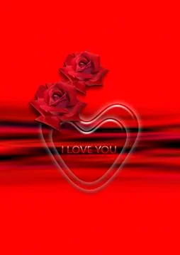 Transparent heart and two red roses on a wavy red background Stock Illustration
