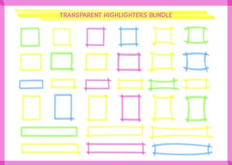 Transparent highlight pen rectangle frame set Stock Illustration