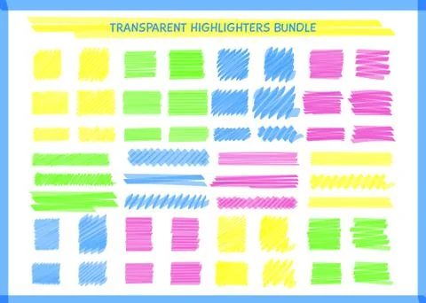 Transparent highlight pen square marks set vector Stock Illustration