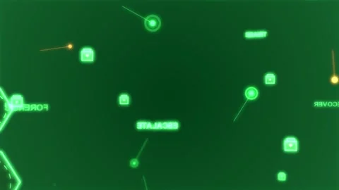 Transparent HUD map animating, orange ping entering, nodes moving, hexes Stockbeeldmateriaal 329503405