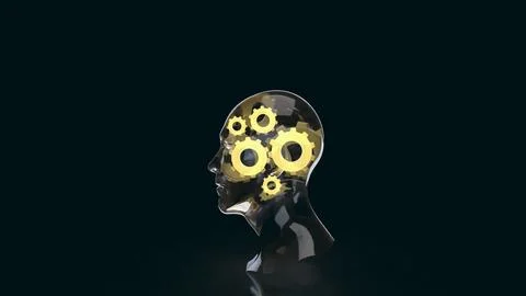 Transparent Human Head With Gears On Dark Background 3d Render. イラスト素材