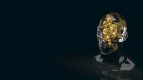 Transparent Human Head With Gears On Dark Background 3d Render. イラスト素材
