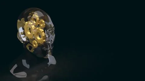 Transparent Human Head With Gears On Dark Background 3d Render. イラスト素材
