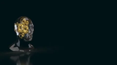 Transparent Human Head With Gears On Dark Background 3d Render. イラスト素材