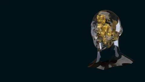 Transparent Human Head With Gears On Dark Background 3d Render. イラスト素材