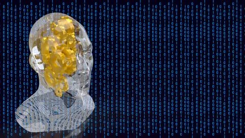 Transparent Human Mind With Gears In Binary Data 3d render. 스톡 일러스트