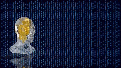Transparent Human Mind With Gears In Binary Data 3d render. 스톡 일러스트