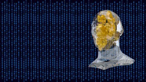 Transparent Human Mind With Gears In Binary Data 3d render. 스톡 일러스트