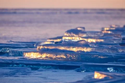 Transparent ice floes glow in the sun Stock Photos