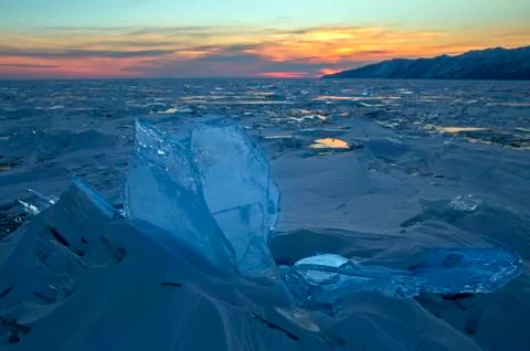Transparent icicles at sunset Stock Photos